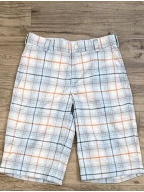 Nike drifit White Plaid Golf Shorts with Orange and Gray Lines